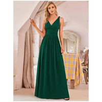 Damen Plissee-Kleid mit V-Ausschnitt | Maxi – Grün
