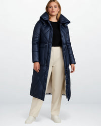 Lange Winterjacke für Damen mit hohem Pufferkragen | Große Größen – Blau