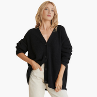 Damen Strickjacke mit V-Ausschnitt und Knopfverschluss – Schwarz