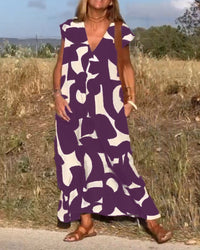 Miriam | Bedrucktes Maxikleid mit V-Ausschnitt – Lila