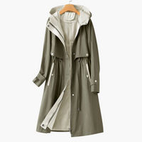 Damen Trenchcoat mit Kapuze und Reißverschluss – Grün