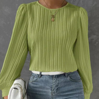 Damen Elegante Plissierte Bluse | Langarm – Grün