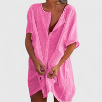 Sabina | Damen Strand Überwurf Kleid Locker Knopfleiste Sommer Casual – Rosa