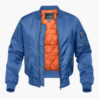 Herren Bomberjacke mit geripptem Saum und gestepptem Futter – Blau