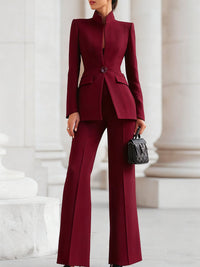 Franziska | Damen Blazer Set Weitbein Maßgeschneidert Elegant Business – Bordeauxrot