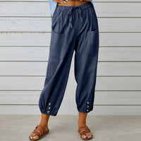 Nora | Weite Damenhose aus Baumwoll-Leinen-Mix – Marine