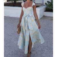 Damenkleid mit Hohem Schlitz und Schleife in der Taille | Midi – Weiß