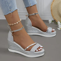 Karin | Damen Plattform Keilabsatz Sandalen Riemen Komfort Sommer – Silber
