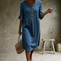 Sorella - Soft-Touch-Kleid mit Rüschenärmeln – Blau