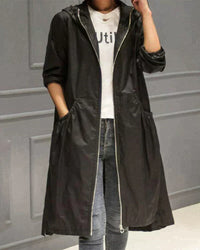 Regenjacke mit Kapuze für Damen | Reißverschluss – Schwarz