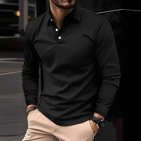 Deacon - Bequemes Langarm-Poloshirt – Schwarz