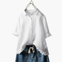 Elegante Bluse Damen - V-Ausschnitt & Langarm-Design – Weiß