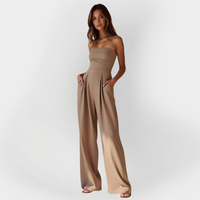 Zerya - Trägerloser Soft-Touch-Jumpsuit – Beige