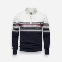 Half Zip Pullover Sweater mit Retro-Muster für Herren – Weiß