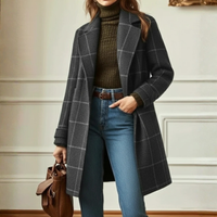 Ursula | Damen Mantel Kariert Knopfleiste Elegant Herbst Klassisch – Grau