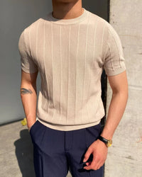 Herren Lässig Gerippt T-Shirt | Atmungsaktiv – Beige
