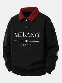 Gideon – Milano Drucken Kontrast Polo-Sweatshirt – Schwarz
