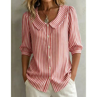 Greta | Damen Gestreifte Bluse mit Knopfleiste – Rot