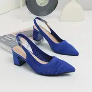 Hailey - Atmungsaktive Strickschuhe mit spitzer Zehe und Knöchelriemen – Blau