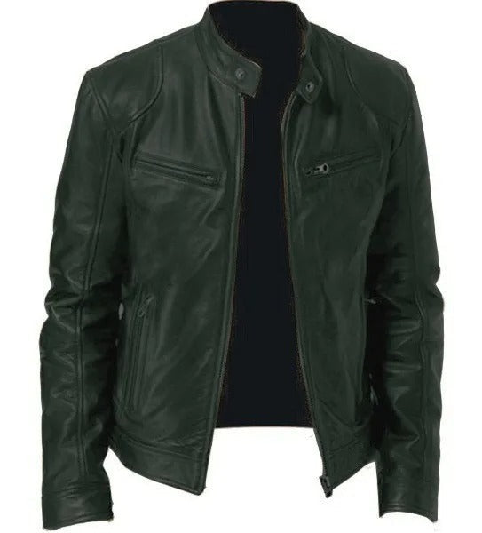 Enzo | Lässige Lederjacke mit Knopkragen – Stilvoll und Modern