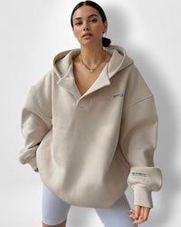 Oversize Hoodie für Damen mit Kapuze und V-Ausschnitt – Beige