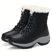 Winterschuhe Damen Stiefel | Mit Schnürung und Runder Kappe – Schwarz