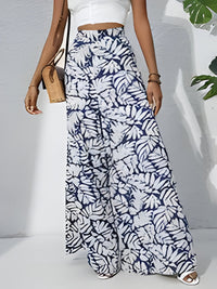 Antonella | Bohemian Floral Print Chiffon Hose mit weitem Bein für Frauen – Marine