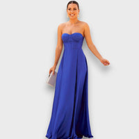 Victoria – Schulterfreies Abendkleid mit Rückenschnürung – Blau