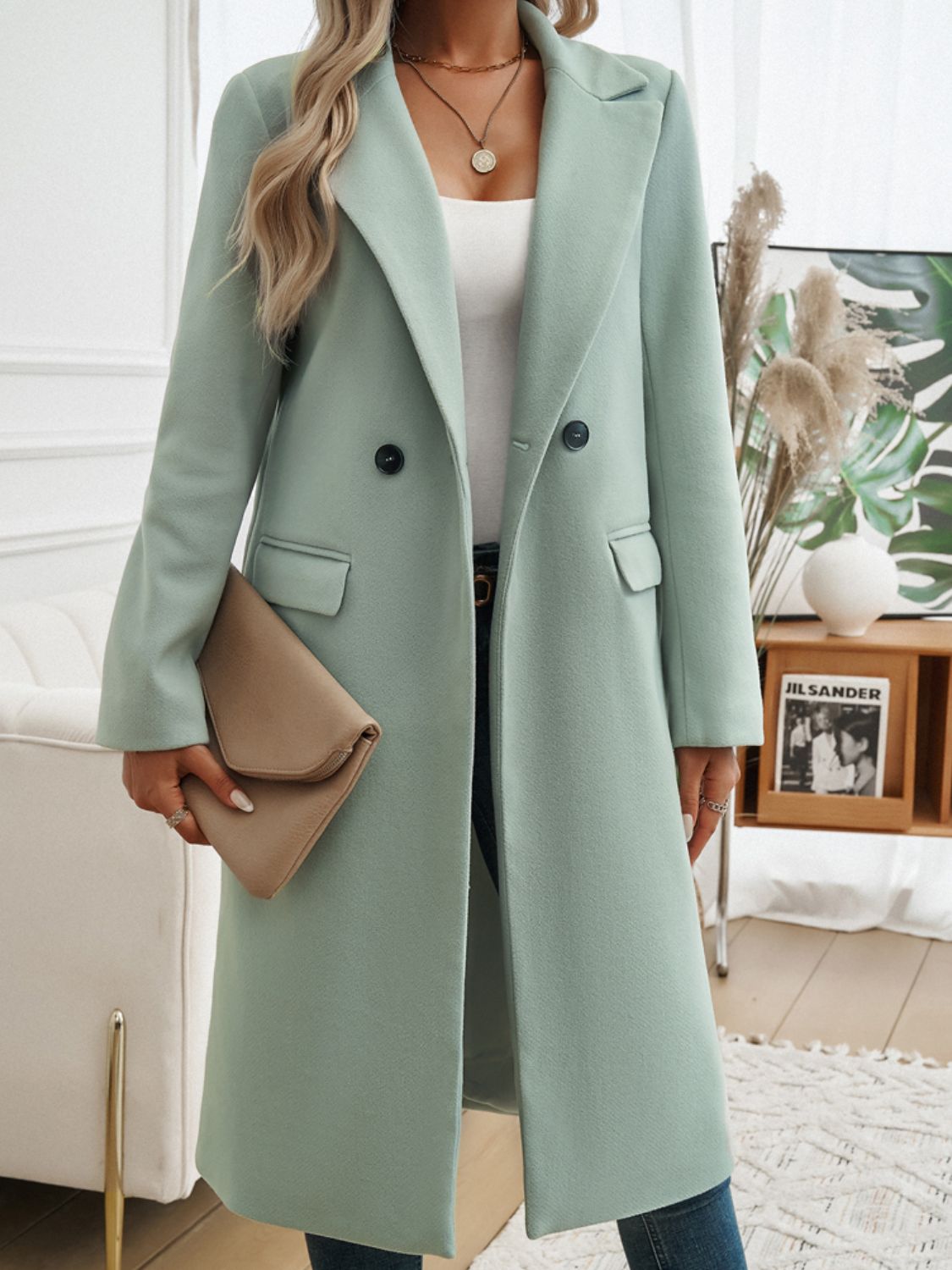 Irelitha | Damen Mantel mit Taschen, Kragen und langen Ärmeln