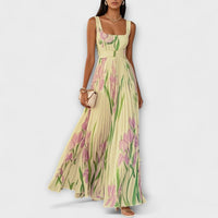 Faltenmaxikleid aus Chiffon mit Blumenmuster – Gelb