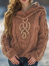 Cypriana – Eleganter Strick Pullover Mit Kapuze – Braun