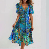 Lina™ | Elegantes Kurzarmkleid – Blau