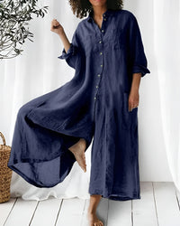 Maja™ | Luftiger Leinen-Jumpsuit mit Krempelärmeln & Seitentaschen – Blau