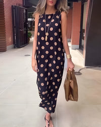 Roxane | Maxikleid mit Schlitz und Pünktchenmuster – Schwarz