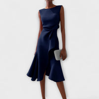 Olga | Asymmetrisch Ärmellos Midikleid – Marine