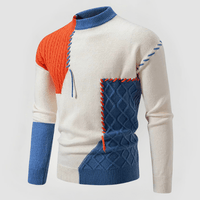 JULIAN - PATCHWORK-DESIGN ENG ANLIEGENDER PULLOVER – Blau