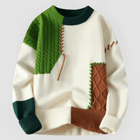 ARNE - PATCHWORK-DESIGN ENG ANLIEGENDER PULLOVER – Grün