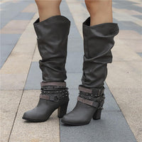 Vivian | Blockabsatz Gepolstert Kniehohe Stiefel – Grau