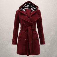 Lehmann Modehaus | Damen Kaschmirmantel mit Kapuze und Gürtel – Bordeaux