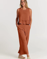 Damen Lässig Leichte Zweiteiliges Set | Hose und Oberteil – Orange