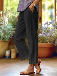 Damen Leinen Sommerhose – Schwarz