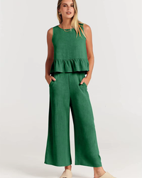 Damen Lässig Leichte Zweiteiliges Set | Hose und Oberteil – Grün