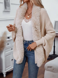 Rermilha | Eleganter, stylischer Schalkragen-Cardigan mit Rohbesatz – Aprikose