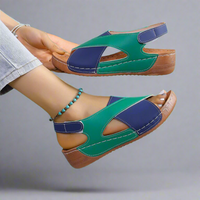 Solveig | Ultraflache, Bequeme Orthopädische Sandalen – Blaugrün