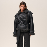 Elvira | Belted Shearling Coat – Schwarz