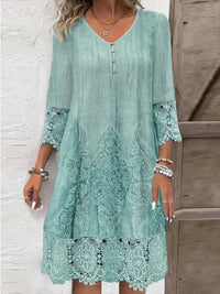 Nora | Damen Boho Blumen-Tunika Kleid mit Spitzenärmeln – Grün