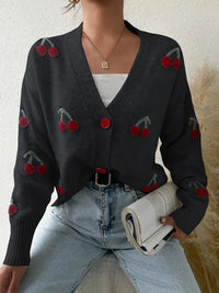 Olivireia | Strickjacke Kirschblüten-Eleganz mit Stickerei – Dunkelgrau