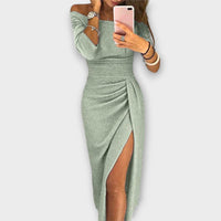 Joya™| Luxuriöses Off-Shoulder-Kleid – Hellgrün