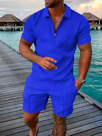 Zweiteiler für Herren - Stilvolles Set mit Poloshirt und Shorts für den Sommer – Blau