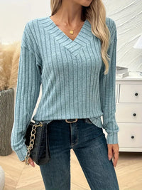 PIT STRIP V-NECK LANGARMPULLOVER | MODERNER STIL, KOMFORTABEL, VIELSEITIG – Blau